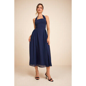 Lulus Conway Navy Blue Halter Midi Dress - Size XL